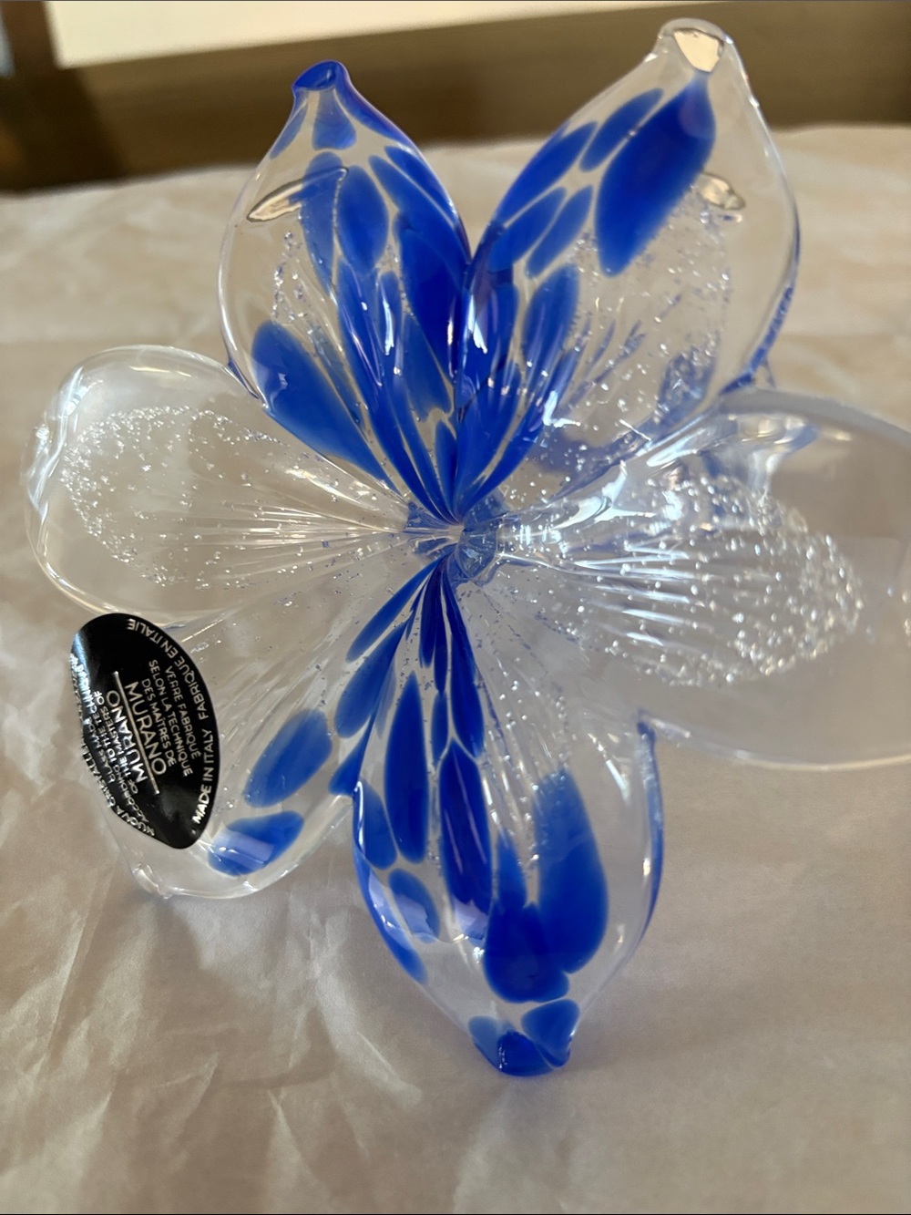 - Italian Murano Art Glass Blue Clear silver
 Colors Pedals 6 pedals Handmade - Picture 2 of 7